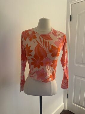 Roxy Floral Long-Sleeve Crewneck Tee in Orange and Pink